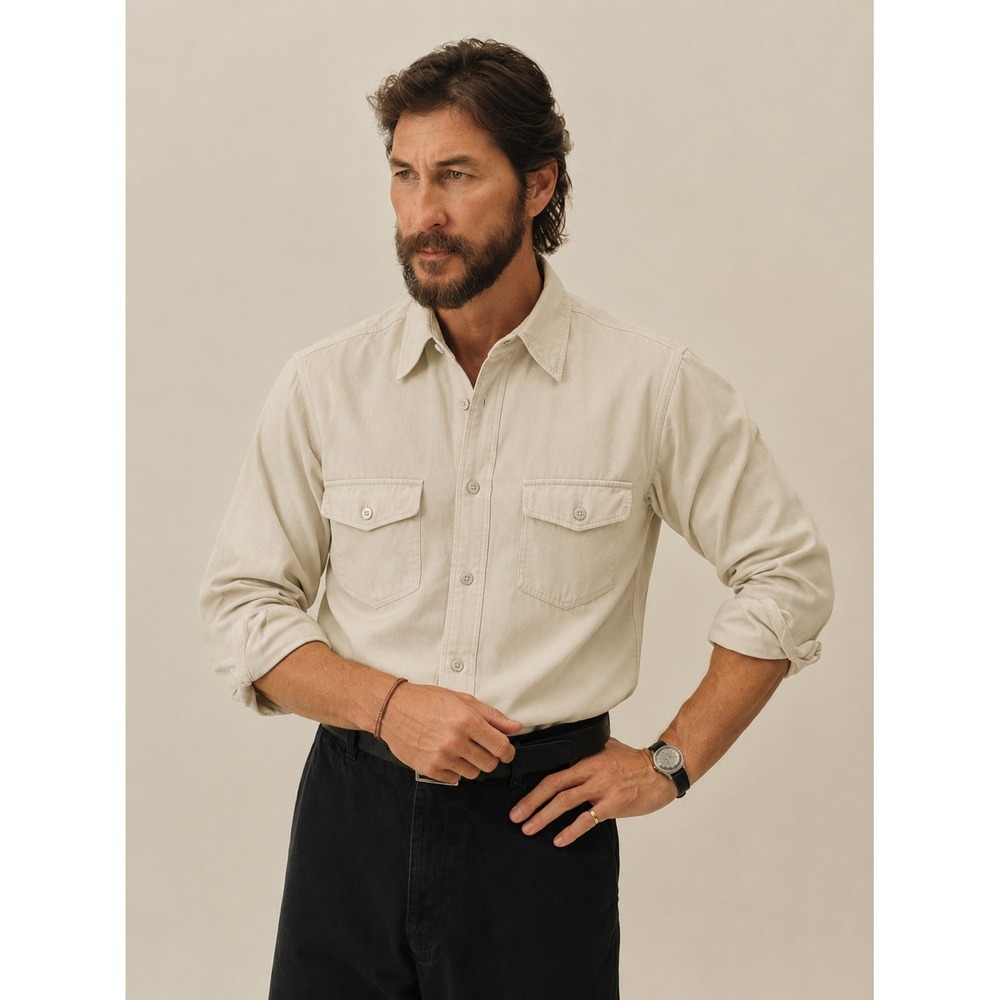 Buck Mason Mens Corduroy Utility Field Shirt Tan Cream XL BM13191.474